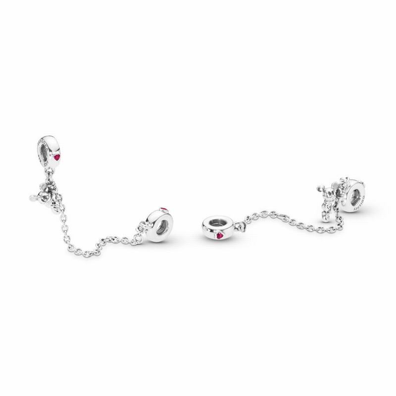 Pandora Disneyr Climbing Mickey Safety Chain - Sterling Silver/Red/Cubic Zirconia - Canada | GH1606U